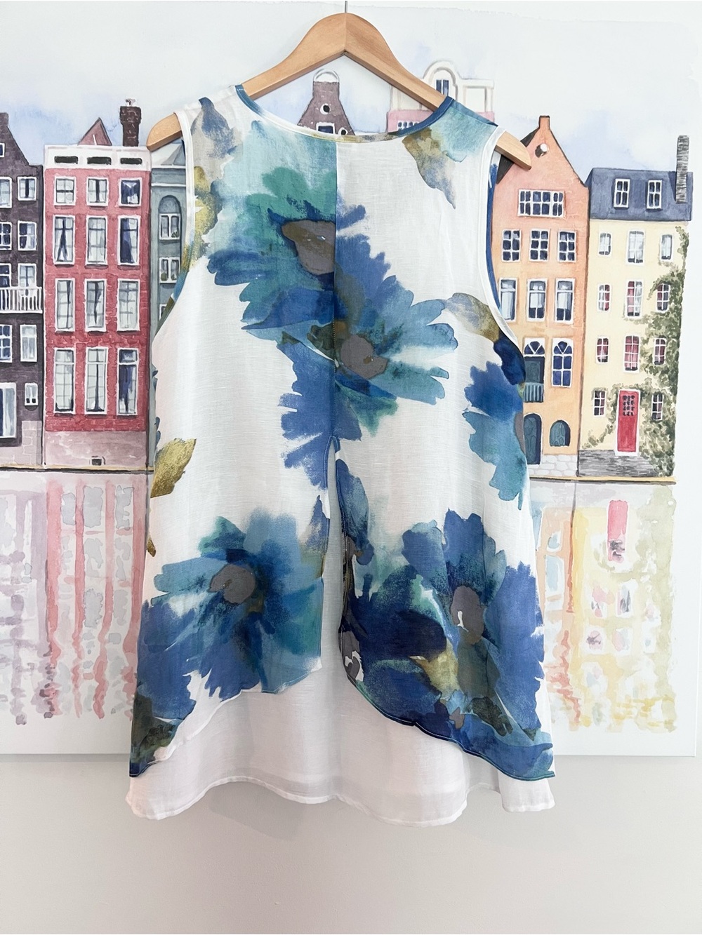 NWT Habitat Lagenlook 2 Pc. Button-Front Top with Tank Watercolor Linen Blend LG - Picture 6 of 15